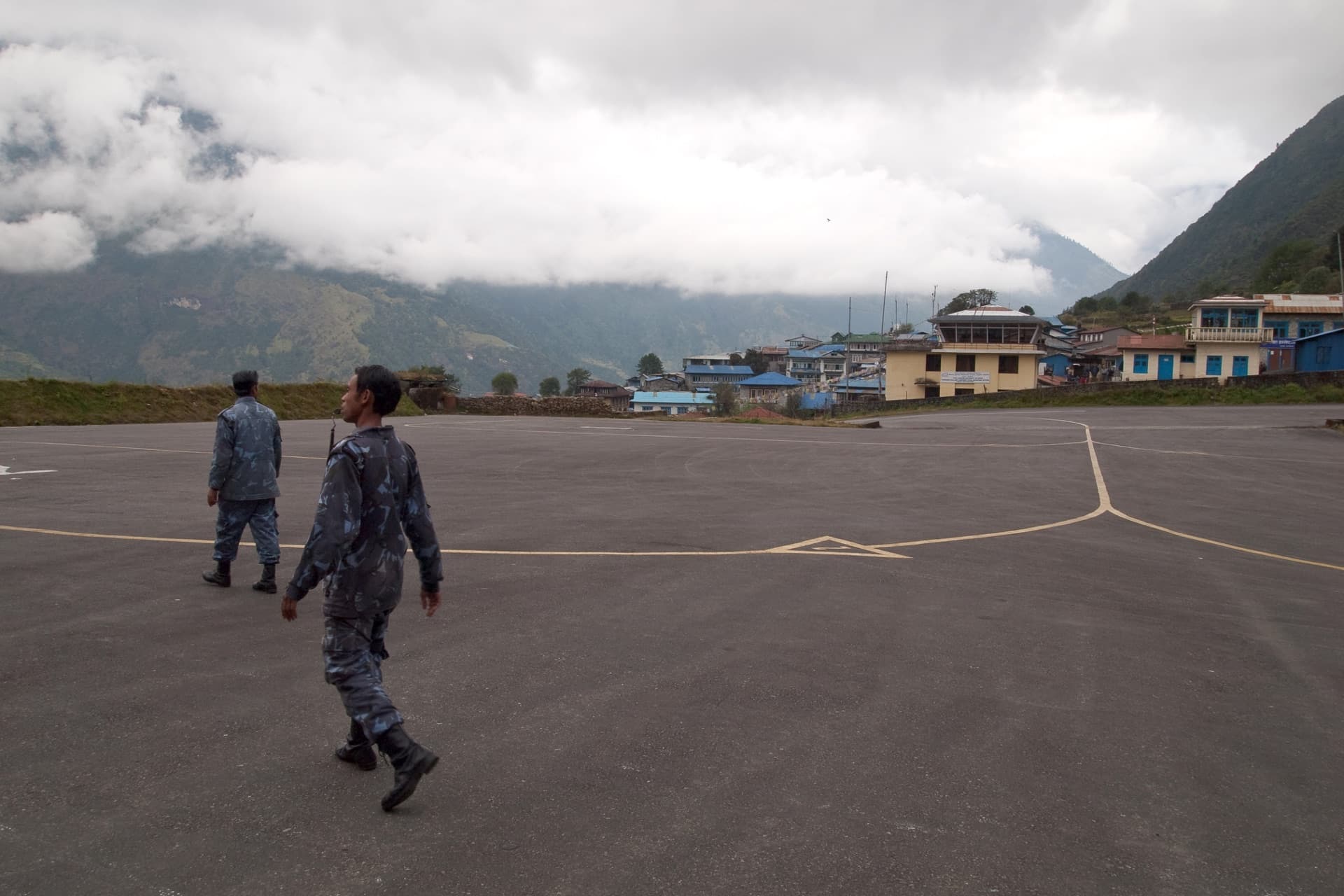 Lukla airport runway and mountain village in Nepal for nearby destination from Ilam