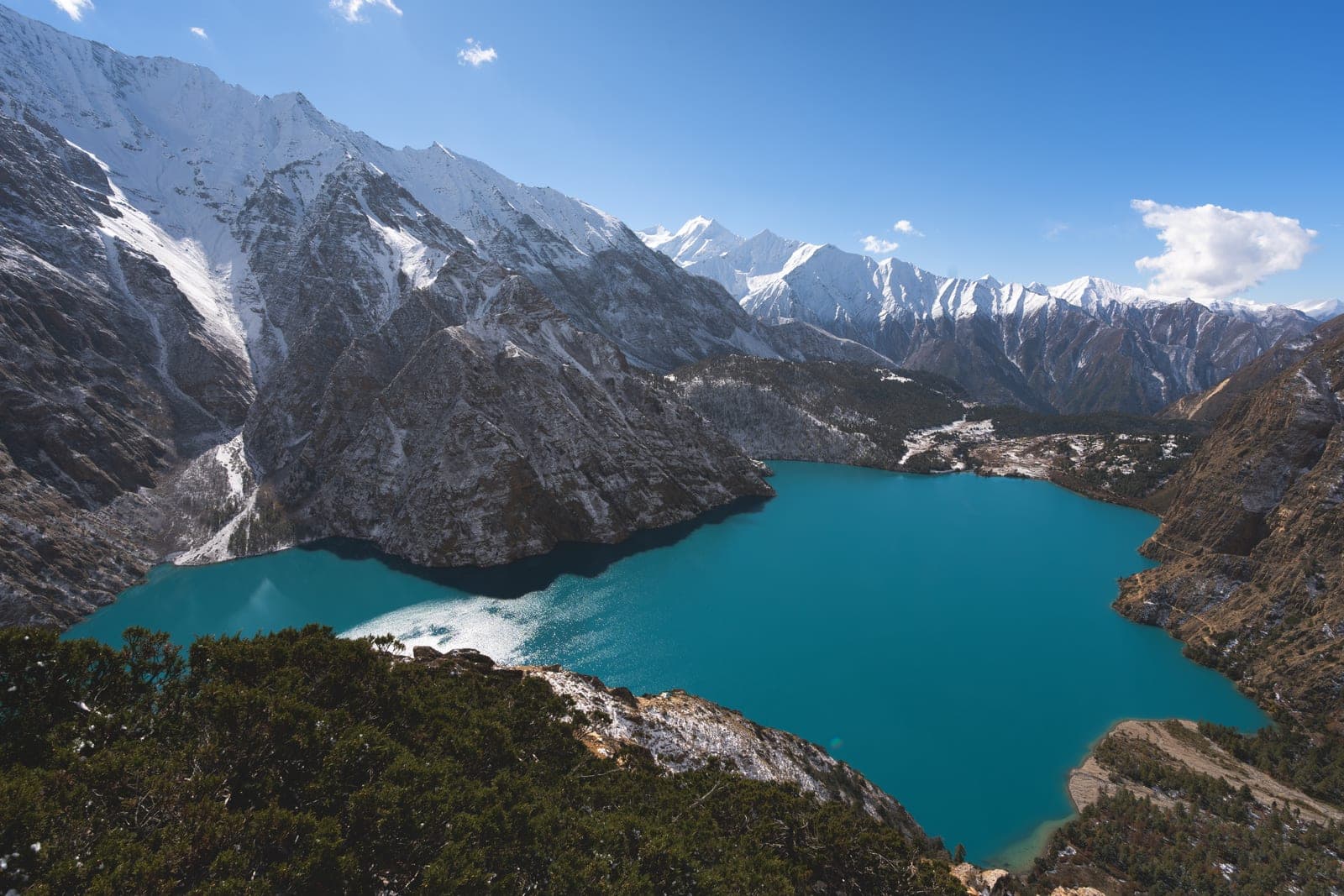 Remote Dolpo high mountain wilderness and lake landscape in Nepal for Nepal travel guide