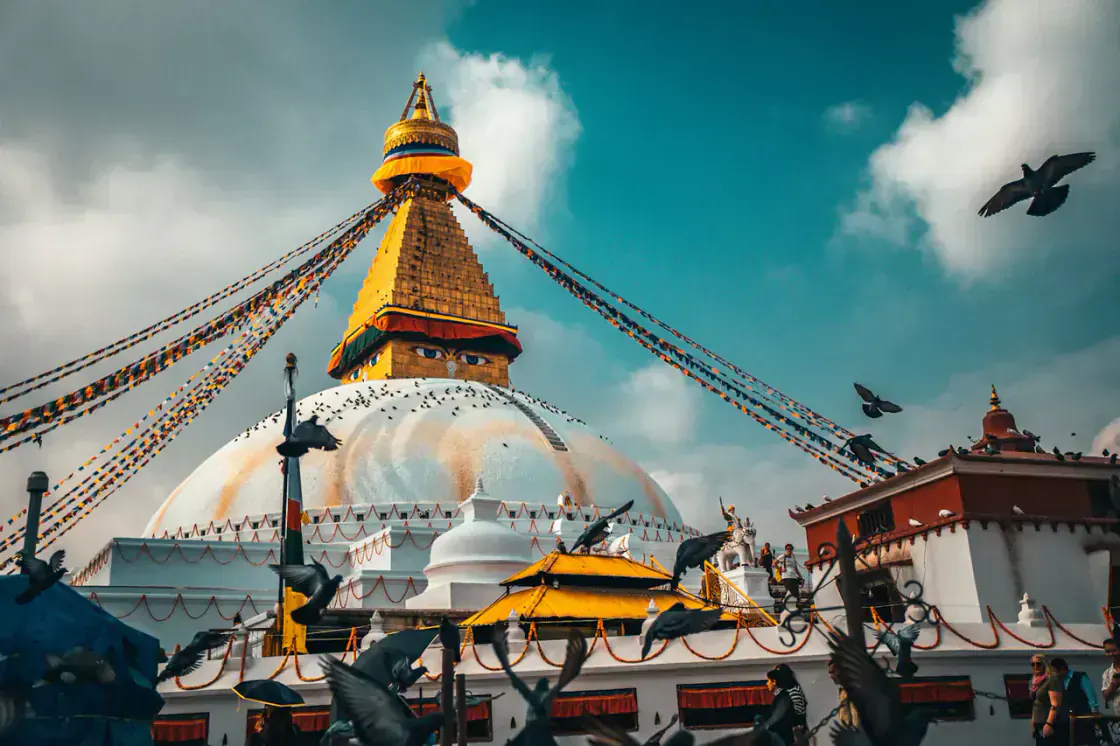 Boudhanath Stupa pilgrimage area in Kathmandu Nepal