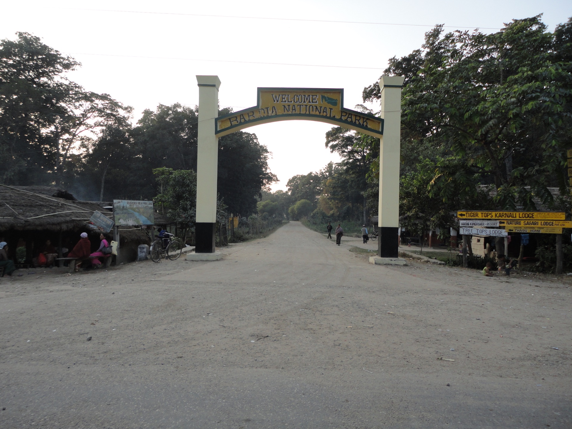 Bardia National Park entrance and forest road in Nepal