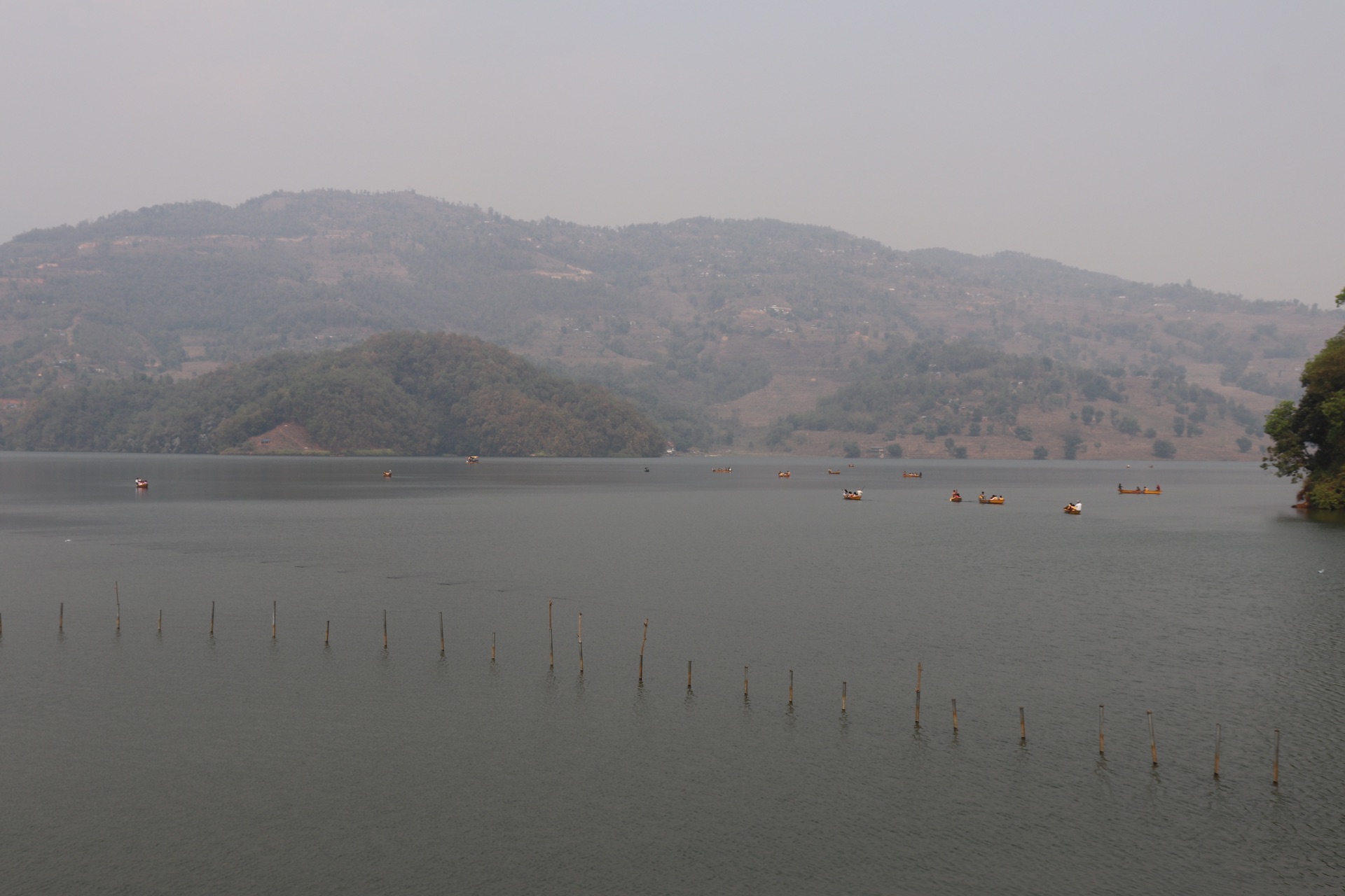Begnas Lake quiet water and hills near Pokhara Nepal