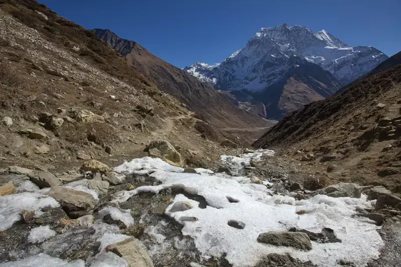 Manaslu region mountain trail and remote Himalayan scenery in Nepal
