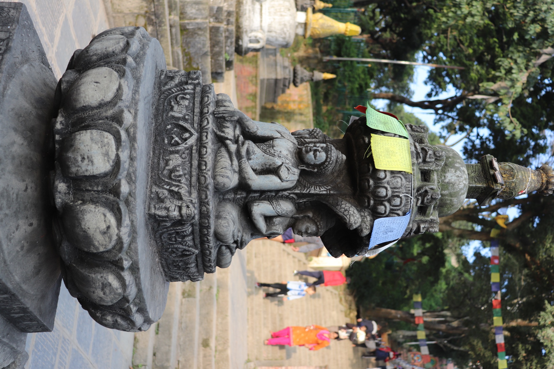 Swayambhunath stupa complex details in Kathmandu Nepal