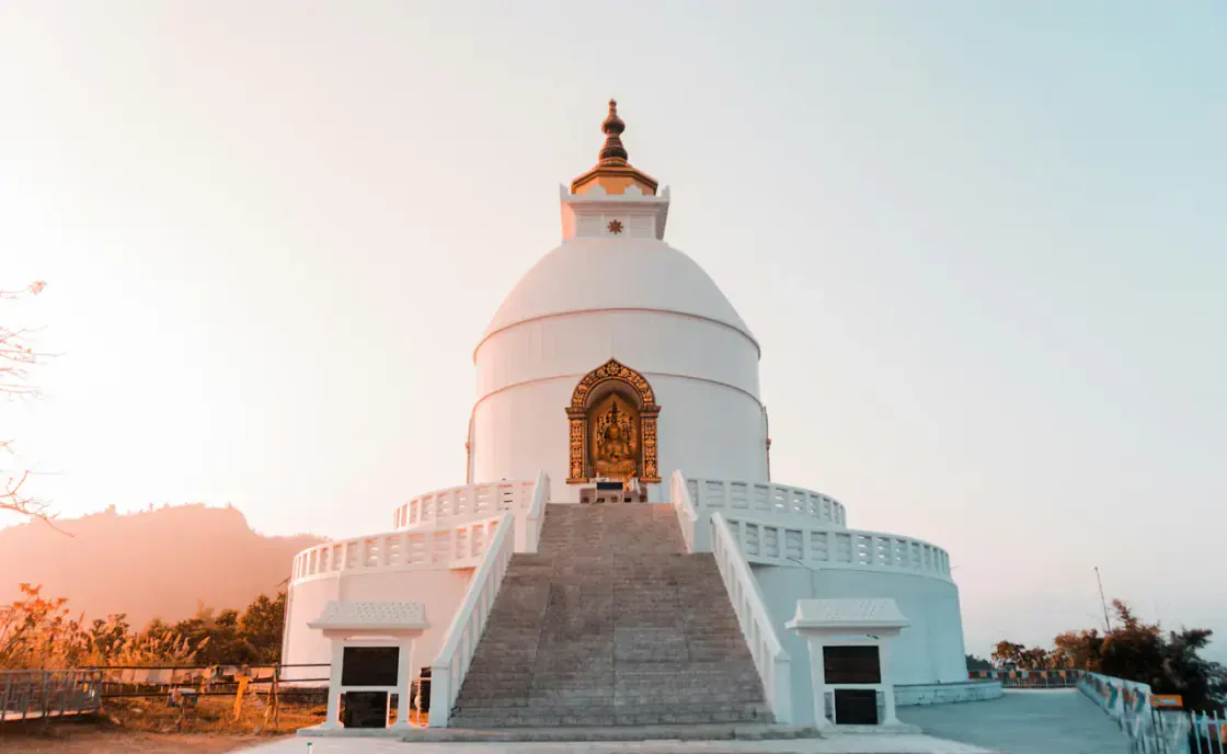 World Peace Pagoda above Phewa Lake in Pokhara Nepal